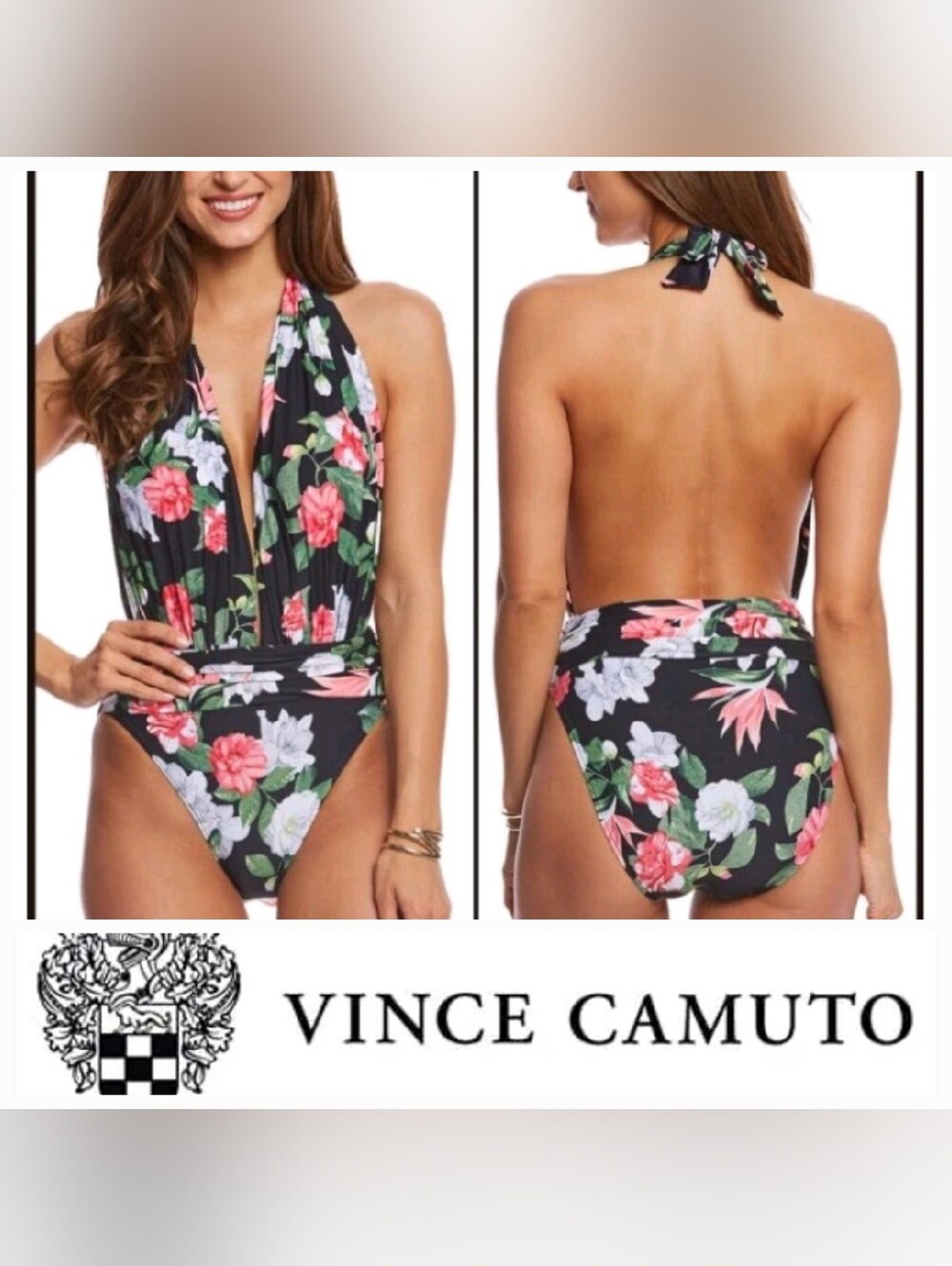 Vince Camuto Black Floral Swimsuit. Size 8.